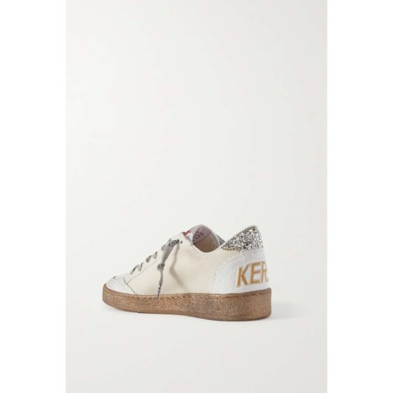 Ball Star distressed metallic leather and canvas sneakers Ball Star distressed metallic leather and canvas sneakers