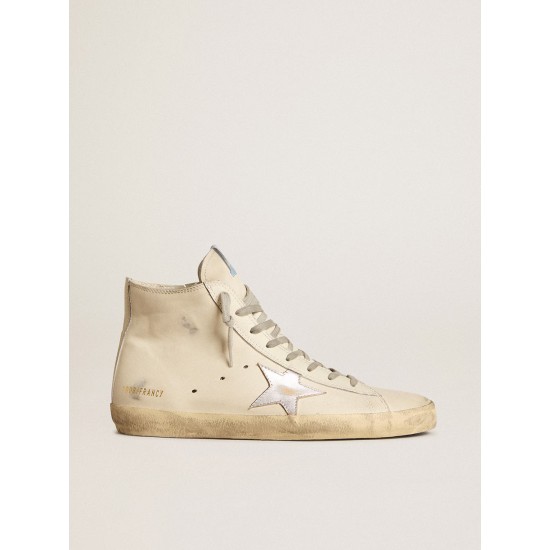 Men's Francy Penstar in white leather with silver metallic leather star