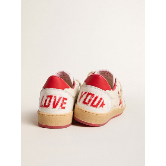 Men’s Ball Star Wishes in white leather with a red star and heel tab