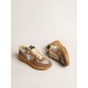 Running Sole in silver mesh and tobacco suede with a white star