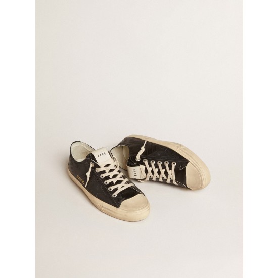 Men's V-Star in black nappa leather with a black leather star