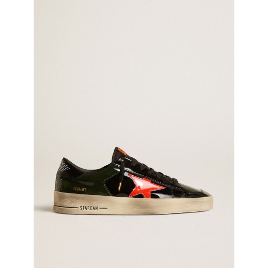 Men's Stardan LAB in black and green patent leather with orange star