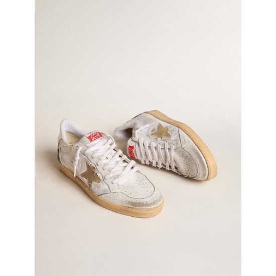 Ball Star LTD in white crackle leather and mesh with suede star