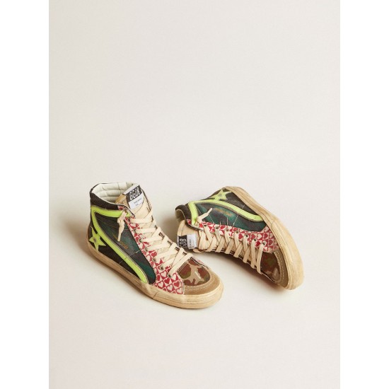 Men’s Slide LAB in camo canvas with yellow leather star and flash