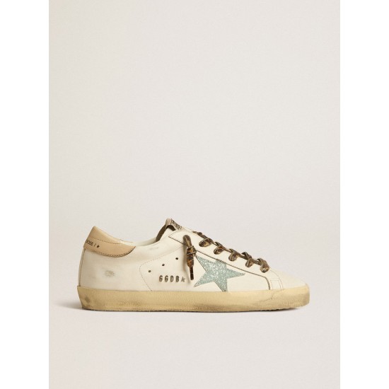 Women's Super-Star with gray glitter star and nude leather heel tab