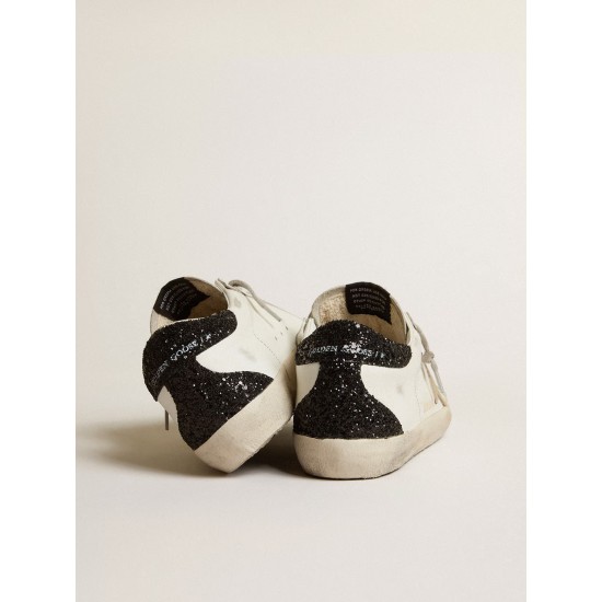 Women's Super-Star with gold star and black glitter heel tab