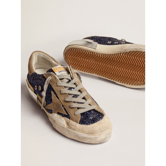 Women's Super-Star in blue glitter with dove gray suede star