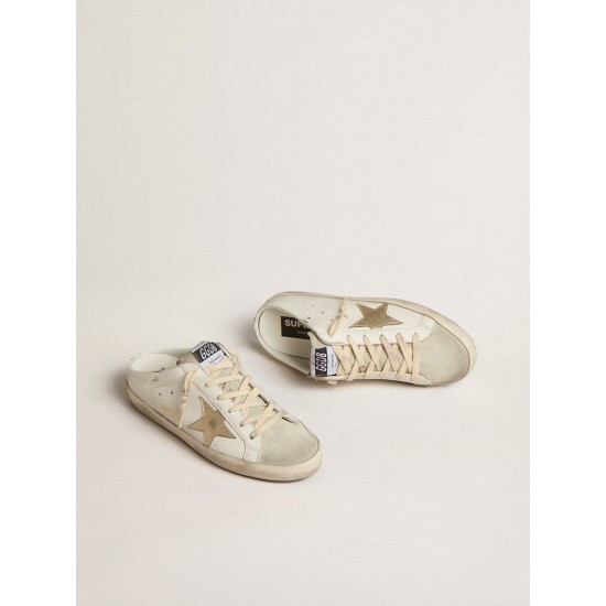 Super-Star Sabots with platinum star and ice-gray suede tongue