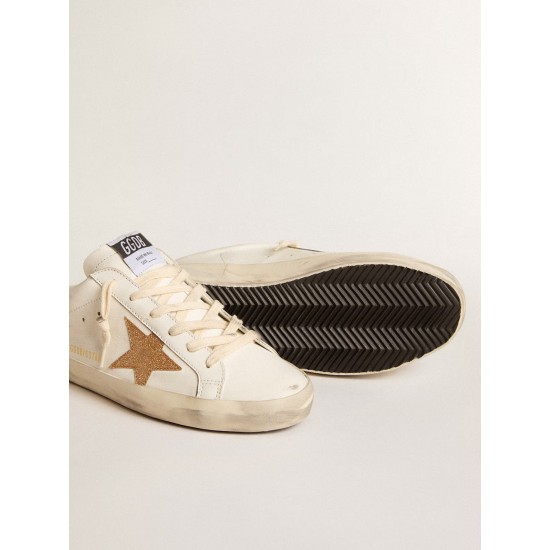 Super-Star Sabots in leather with plasticized gold glitter star