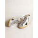 Women’s Francy in white suede with black leather star and silver Swarovski crystal tongue