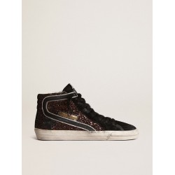 Slide in brown glitter with black leather star and flash