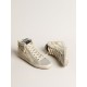Slide in ivory nylon with white leather star and silver Swarovski crystal tongue