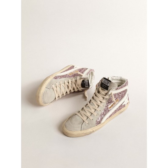 Slide in lilac glitter with white leather star and flash