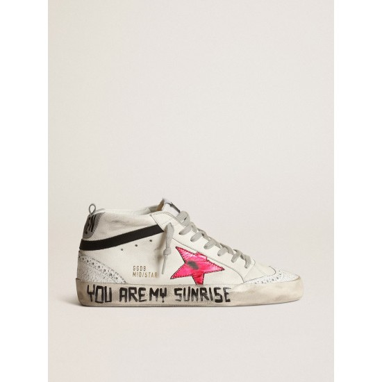 Mid Star with a pink laminated leather star and black flash