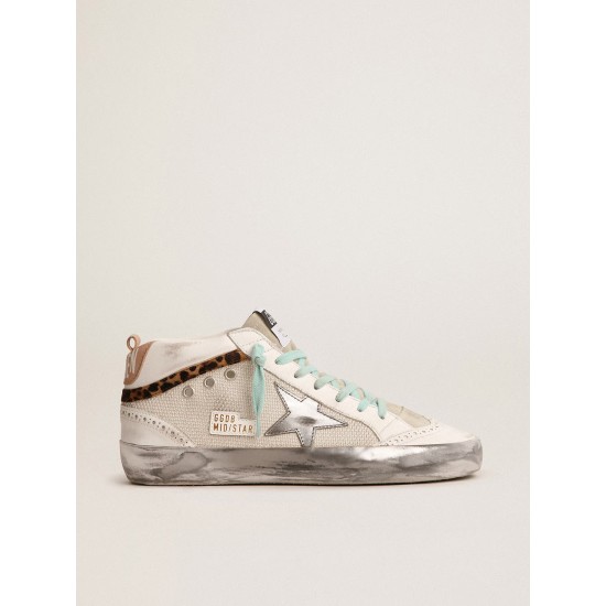 Women's Mid Star with silver star and flash in leopard print pony skin