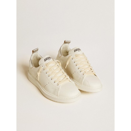 Women's Starter in white leather with silver metallic leather heel tab