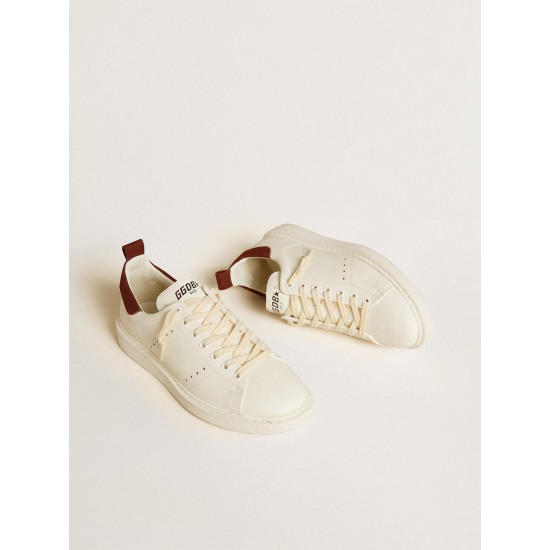 Women's Starter in white leather with burgundy nubuck heel tab