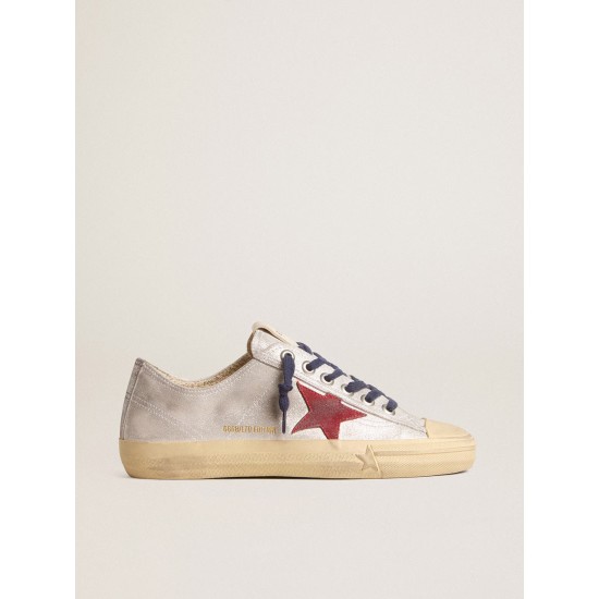 Women's V-Star LTD in silver metallic suede with red suede star