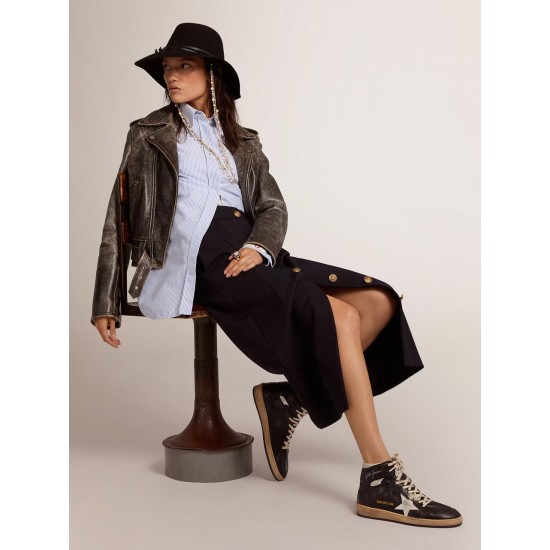 Women's Sky-Star in black nappa with white star