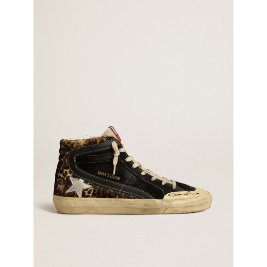 Slide Penstar LTD in leopard-print pony skin with silver star and black flash