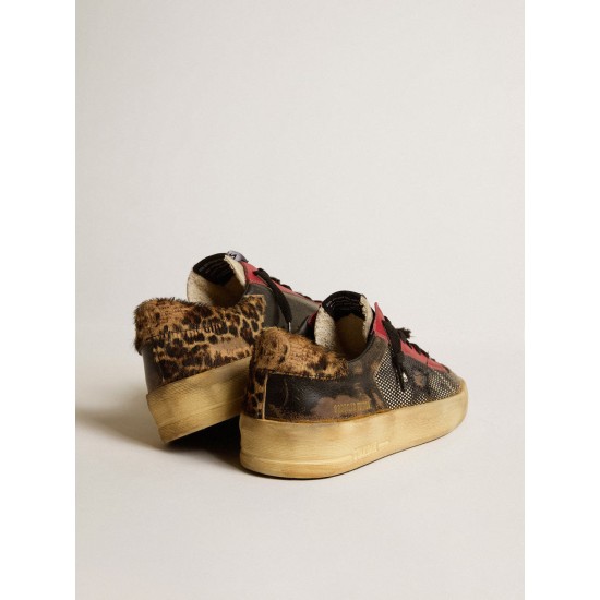 Women's Stardan LAB in mesh with black leather inserts and leopard heel tab
