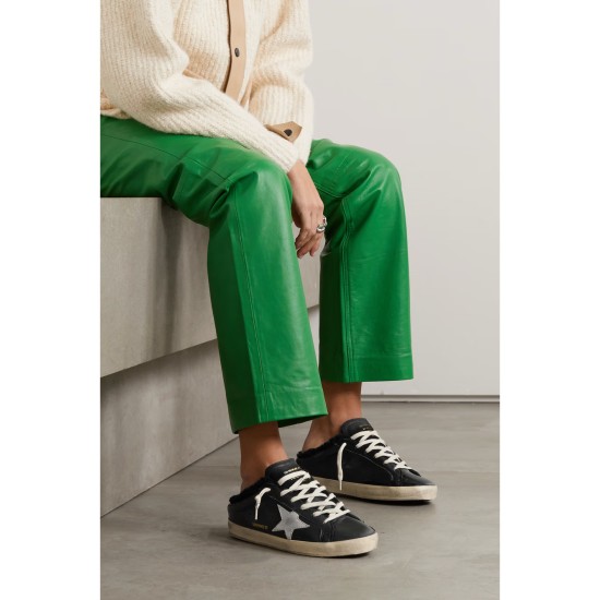 Super-Star Sabot distressed shearling-lined leather slip-on sneakers