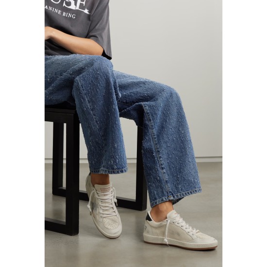 Ball Star distressed metallic-trimmed leather sneakers